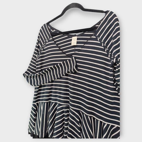 We The Free Tops - Women We The Free Black With White Stripes Long Sleeve Distressed Blouse Small